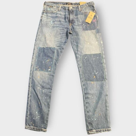 Polo Ralph Lauren Astor Slim Boyfriend Paint Splash Girls Blue Jeans size 16 New - Picture 2 of 12